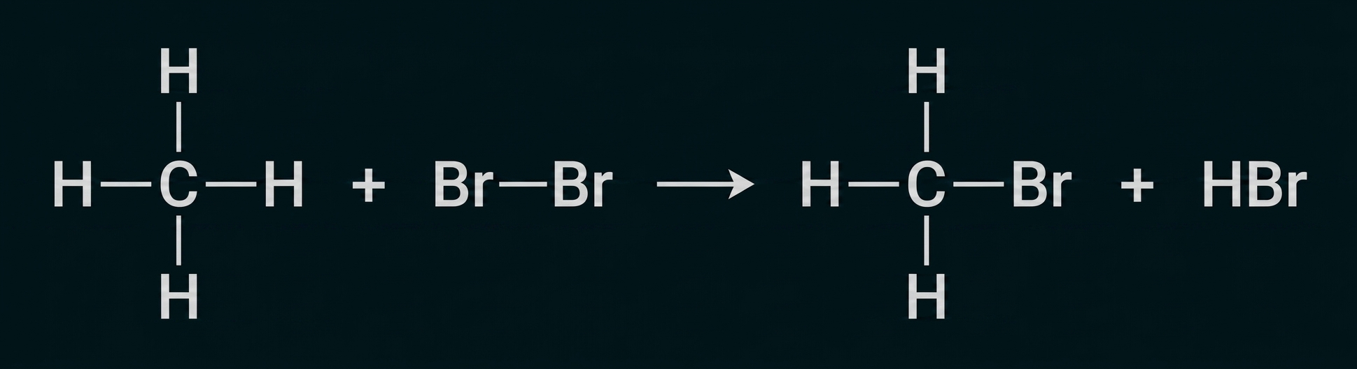 Strukturformeln: Methan (CH4) + Br2 → Brommethan (CH3Br) + HBr